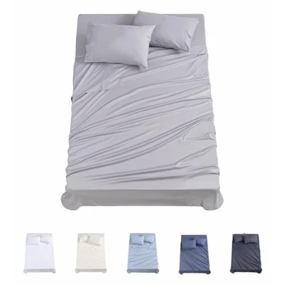 Imagen de Todocama Juego de Sábanas 4 Piezas 3001 Sábana Bajera Ajustable Encimera Dos Fundas Almohada 50x80cm, (Cama 180x190/200 cm, Gris Claro)