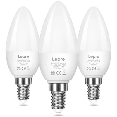 Imagen de Lepro Bombilla LED E14, de Vela 4.9W Equivalente a 40 W Incandescente Halógena, 470 lúmenes, Luz Blanca Cálida 2700K, Ángulo Haz 200 , Ideal para Candelabros [3 Pcs]