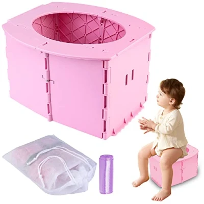 Imagen de Orinal de Viaje para Niños, Portátil Inodoro Plegable Asiento Bebé Interior y Exterior, Bebés Rosa