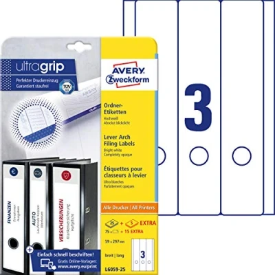 Imagen de Avery Border Binder Labels, Etiquetas Adhesivas Blancas 59 x 297mm (25) de impresora