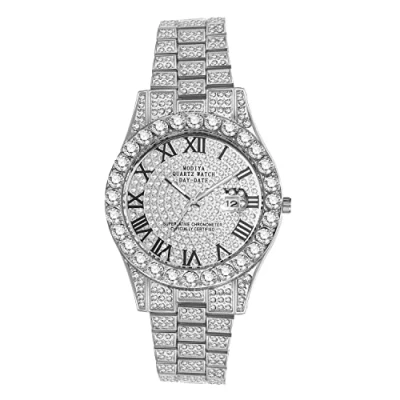 Imagen de JewelryWe Reloj de Diamantes para Hombre Mujer, Cuarzo Analógico con Caja Completa Correa Ancha Desmontable, Plata