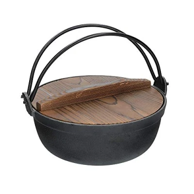 Imagen de KitchenCraft: World of Flavours Olla de Hierro Fundido Japonesa para Sukiyaki con Tapa Madera, Color Negro, 1,5 Litros