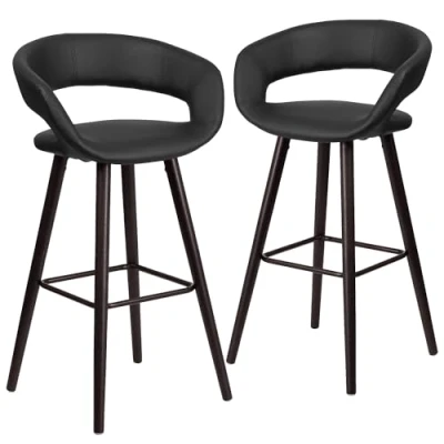 Imagen de Flash Furniture Brynn Series Juego de 2 taburetes Bar contemporáneos Madera Capuchino 29 Pulgadas Alto en Vinilo Negro