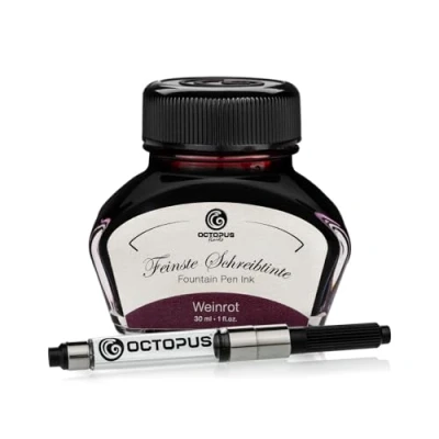Imagen de Octopus Fluids Weinrot tinta para escribir con convertidor incluido, pluma estilográfica, 30 ml Rojo