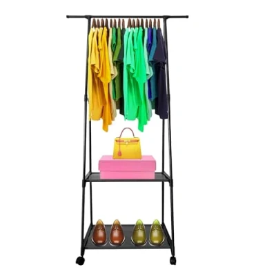Imagen de Nyana Home Perchero Burro con Ruedas Majestic 1 Barra Superior 2 Baldas Inferiores 4 Rotacion 360º Medidas: 158x82x44 cm (Negro)