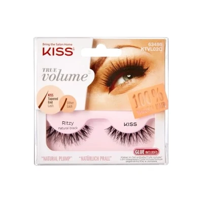 Imagen de KISS True Volume Collection 1 par de pestañas postizas, Ritzy, 100% pelo natural, con tecnología extremo cónico, incluye pegamento para