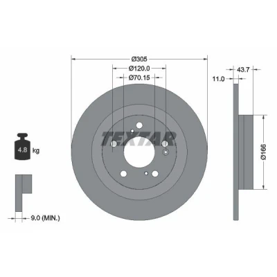 Imagen de TEXTAR Disco de freno HONDA: CIVIC 10 11mm 05/08 120mm macizo revestido sin buje rueda, cojinete perno sujeción rueda 92308403