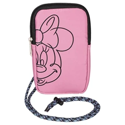 Imagen de Bolso Portamóvil de Minnie Mouse Cierre Cremallera 10,5 x 18 1 cm Fabricada 100% Poliéster Asa Regulable Producto Original Diseñado en España