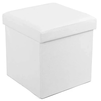 Imagen de SONGMICS Banqueta Plegable con Compartimento para Almacenaje (Cuero de Imitación, 38 x cm), color Blanco LSF103