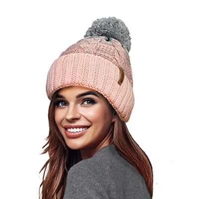 Imagen de Rockjock STORMACTIVE 100% Impermeable para Mujer Unisex Grueso Ombre cálido Invierno Teddy Fleece Forrado de Punto pompón Gorro