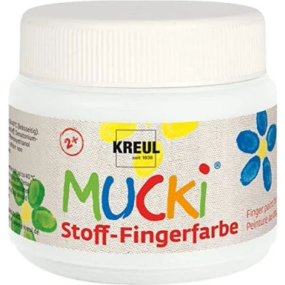 Imagen de KREUL 28101 Mucki Pintura Luminosa Tela, 150 ml en Blanco, a Base de Agua, sin parabenos, Gluten, lactosa y Vegana, Ideal para Usar con los Dedos, Color White, 100 (Eduplay_250072)