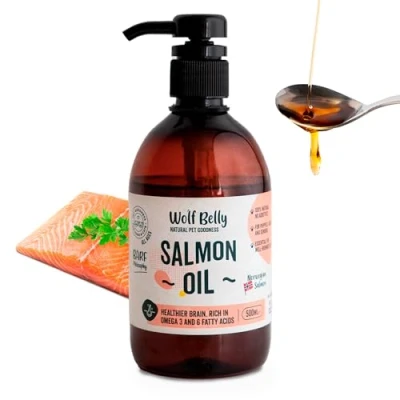 Imagen de Wolf Belly Aceite de Salmón para Perros y Gatos 100% Natural (500ml) Rico en Omega 3 6, EPA DHA, Piel Sana Pelaje Brillante, Articulaciones Fuertes, Sistema Inmunitario Huesos Sanos