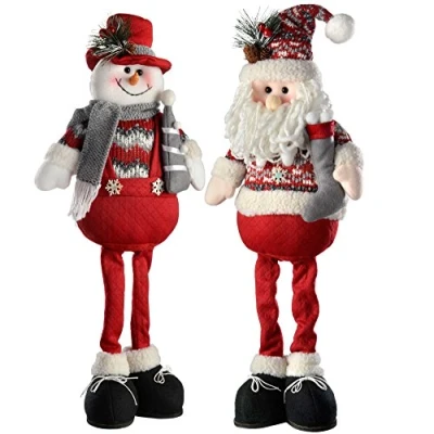 Imagen de WeRChristmas Figura Decorativa de pie Papá Noel Muñeco Nieve Navidad decoración, 51 cm, Color Rojo/Gris, Juego 2