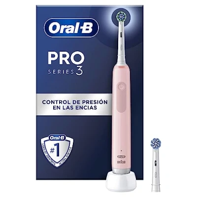 Imagen de Oral B Pro Series 3 Cepillo de Dientes Eléctrico con Mango Recargable y 2 Cabezales, Diseñado por Braun Rosa