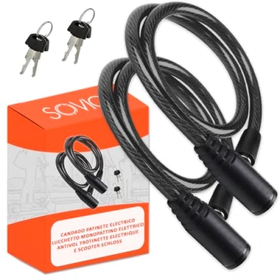 Imagen de candado patinete electrico doble seguridad 2 uds cable de Acero resistente 60 cm cierre avanzado con llave seguro robusto practico facil guardar para negro