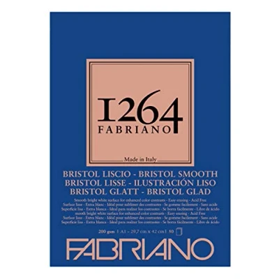 Imagen de Fabriano Honsell 19100655 Bristol Pad 1264, 4 pegados, 200 g/m², DIN A3, 50 Hojas de Papel Blanco, Extra Liso, sin ácidos, Ideal para Todas técnicas Secado Ligero