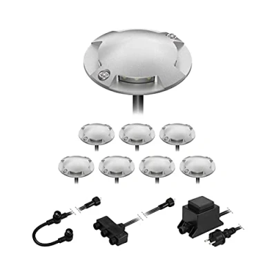Imagen de ledscom.de Lámpara de pie LED Bunda, 4 luces, para exterior, transitable, blanco frío, juego 8