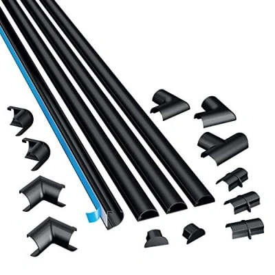 Imagen de D Line Micro+ 2010KIT002, Canaletas adhesivas de PVC para cables, Multipack 4 piezas (20x10 mm) 1 metro longitud en color negro, Solución organizar, proteger y cubrir cables