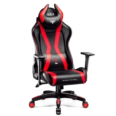 Imagen de Diablo X Horn Silla Gaming Oficina Gamer Apoyabrazos 3D Cojín Ajustable Diseño Ergonómico Cuero Sintético Función de Inclinación Negro Rojo (XL)
