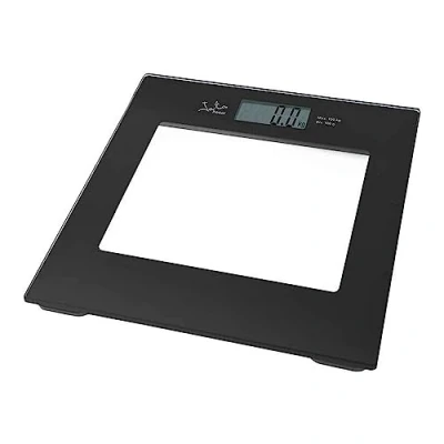 Imagen de Jata 290N Báscula de Baño Digital, Pantalla LCD, Alta precisión, Extraplana, Capacidad 150 kg, Plataforma Vidrio, Apagado Automático, Incluye Pila, Negro