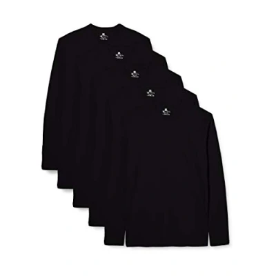 Imagen de Lower East Camiseta de manga larga con cuello redondo 100 % algodón, Hombres, Negro (paquete 5), M