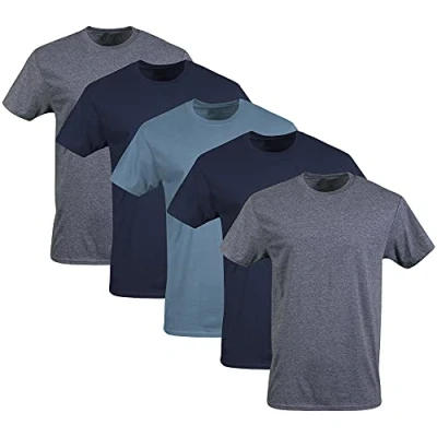 Imagen de Gildan Camisetas de tripulación, múltiple, Estilo G1100 Ropa Interior, Azul Marino/Azul Jaspeado/Azul índigo (Paquete 5), L (Pack 5) para Hombre