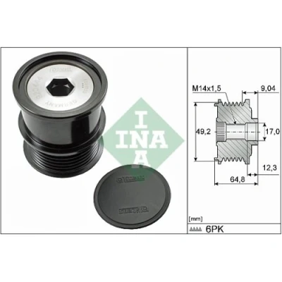 Imagen de INA 535 0284 10 Rueda Libre Alternador se requiere herramiente especial para montaje FORD: FIESTA 6, Transit Connect V408 Furgón, C Max 2