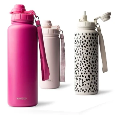 Imagen de MAMEIDO Botella Agua Acero Inoxidable 1,2l Termica con Pajita, Gimnasio sin BPA, Cantimplora estanca, Termo Correa de Transporte, Water Bottle (Clow Couture, 1200ml)