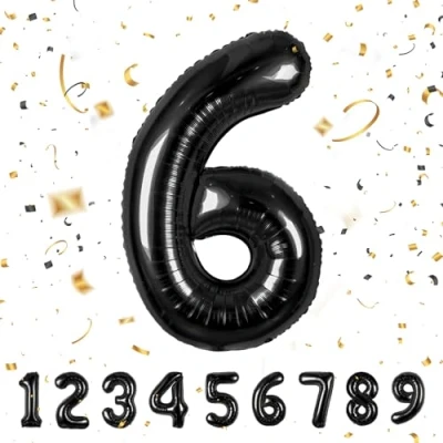 Imagen de Globos de Cumpleãnos 6 Negro,101 CM Globo Numeros Gigantes Grandes Decoracion,Globo Numero 6,Globos Niño Niña Adultos,Vuelan con Helio