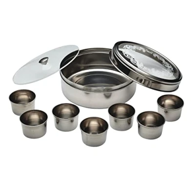Imagen de KitchenCraft Caja de especias indias World of Flavours para Masala Dabba, 7 recipientes + especia grande tapa tapa, acero inoxidable, 17 x cm, plateado