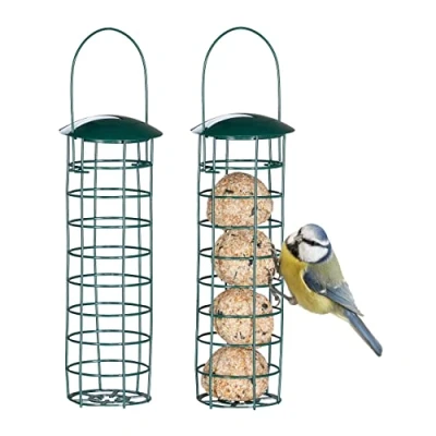 Imagen de Relaxdays Pack 2 Comederos Pájaros para Bolas de Grasa, Colgantes, Soportes Frutas y Sebo, 31x8,5cm, Metal, Verde Oscuro, Hierro