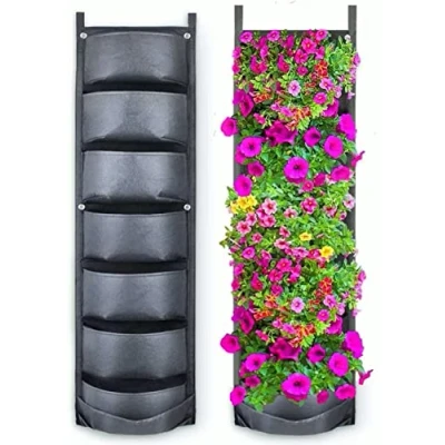 Imagen de KAHEIGN 7 Bolsillos Colgante Bolsas De Cultivo Plantas, Vertical Jardinera Pared Jardín Bolsa Maceta para La Decoración del Hogar Patio (Negro)