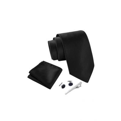 Imagen de Massi Morino Corbatas de hombre Paisley Negro y pañuelos con gemelos, clip corbata set Accesorio traje modernas para boda