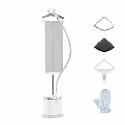 Imagen de Plancha de vapor vertical Rowenta Pro Style Care IS8470, 2000 W, 1.3 L, 42 g/min, Sistema Press &amp; Steam, 4 niveles vapor, Calentamiento 45 s, Blanco
