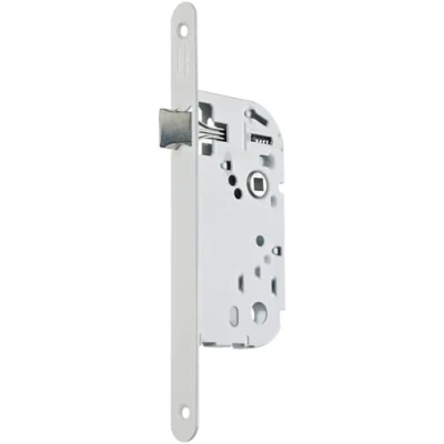Imagen de Vachette D12R A40/B/SC Cerradura para puerta sin llave de 40 mm eje, 135 mm, D12, reversible, desmontar, cocina, salón, color blanco, con gatillo, séjour
