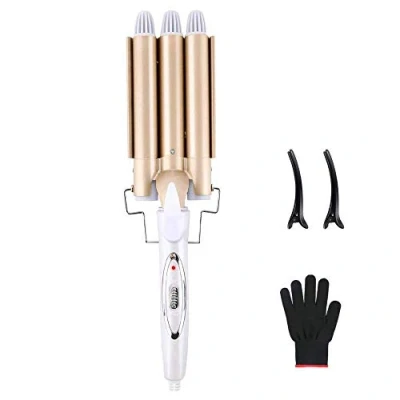 Imagen de Rizador de pelo 3 barriles grandes olas, Reyke 22 mm hierro ondulado con temperatura ajustable, calentamiento rápido, gran ola para largo/corto, herramienta peinado del cabello