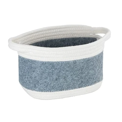 Imagen de WENKO Cesta de fieltro Bea S, con dos asas blancas, fabricada poliéster reciclado color gris claro y mimbre blanco, 80% / 20% algodón, 2,5 litros, 18 x 13 12 cm