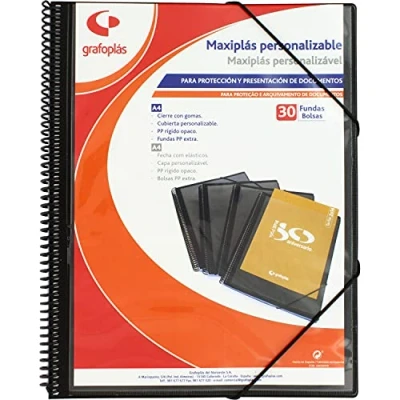 Imagen de Grafoplás 39843010. Carpeta Fundas Personalizable, Maxiplás, 30 Transparentes, Negro, 30.8 x 24 14