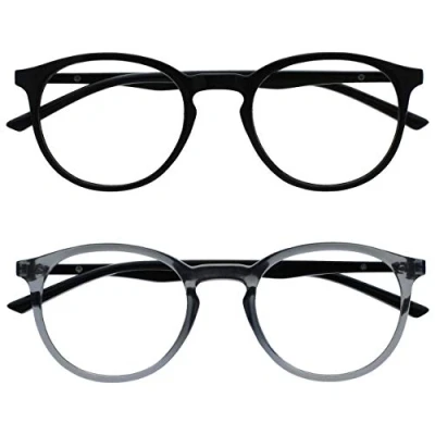 Imagen de OPULIZE Met Gafas de Lectura Pack 2 Montura Redonda Negra Gris Resistente a Arañazos Bisagras Muelle Ordenador Gaming Antirreflejante Hombre Mujer RR60 17 +3.00