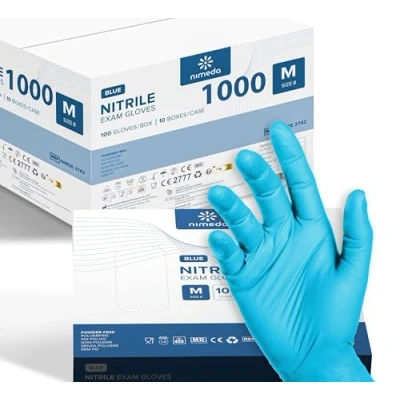 Imagen de Kemes Guantes de nitrilo M, 1000 unidades, azul claro, desechables, sin látex, polvo, talla M