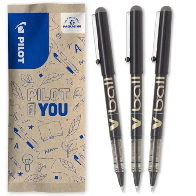 Imagen de PILOT Caja de 3 VBall 07 Bolígrafos roller con tinta líquida Punta cónica Media para Escritura Suave y Precisa Secado rápido, antimanchas Negro
