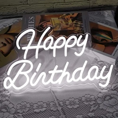 Imagen de Happy Birthday LED Señal de Neón para Dormitorio Bar Boda Café Celebración navideña,Letreros luminosos colgantes fiesta cumpleaños con interruptor regulable (Rosa)
