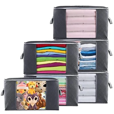 Imagen de Cajas Almacenaje Ropa 6 Piezas, 90L Grandes Bolsa Almacenamiento con Cremallera y Mango Reforzado, No Tejida Plegable Organizador Guardar para Edredones, Mantas
