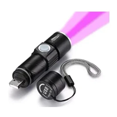 Imagen de DARKBEAM Linterna UV Recargable, Lámpara de madera Torcia Luz negra, Mini LED mano ultravioleta, Resistente al agua, Detección ropa para mascotas, Curado resina 395nm