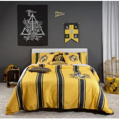 Imagen de BELUM Funda nórdica Harry Potter, con Botones 100% algodón Modelo Hufflepuff Rayas para Cama de 180 (260x240 cm)