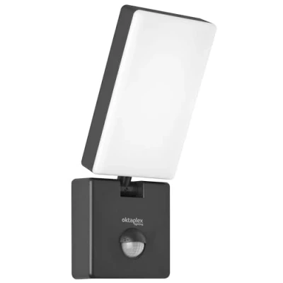 Imagen de Oktaplex lighting, lámpara LED exterior con detector de movimiento Pica Motion, 10 W, 800 lm, 3000 K, luz blanca cálida, IP65, sensor, color antracita
