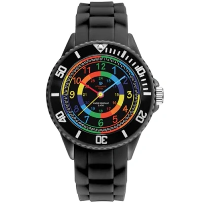 Imagen de Alienwork Kids Reloj de Aprendizaje Infantil Niño Niña Negro Pulsera Silicona Abigarrado niños Impermeable 5 ATM Tiempo Aprender