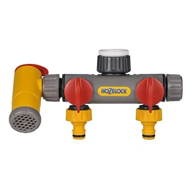 Imagen de Hozelock Conector Flowmax para Grifo Exterior 2 Salidas con racord Universal y Auxiliar
