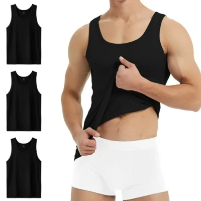 Imagen de YouShow Camiseta Hombre Algodón Negra Camisetas Tirantes Pack de 3 sin Mangas Deportivas M