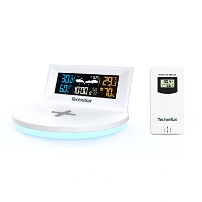 Imagen de TechniSat IMETEO Q1 Estación meteorológica con sensor exterior (medición de temperatura, humedad, presión, carga inalámbrica, luz estado ánimo, alarma y función repetición, USB o